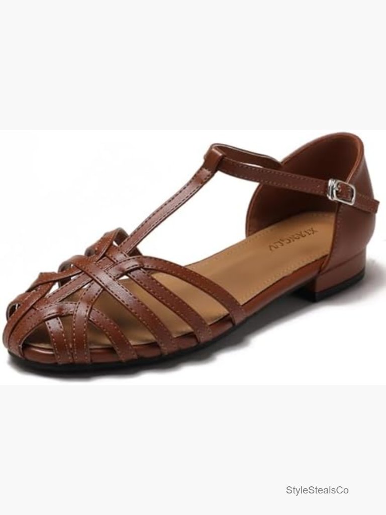 Woven T-Strap Flat Roman Sandals Fisherman Comfort Adjustable Buckle